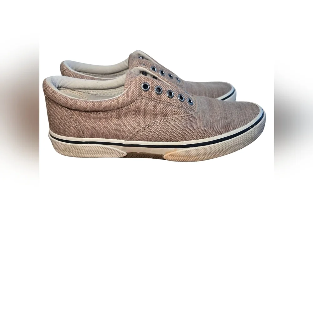 Sperry Topsider Tan Canvas Men's Boat Shoes Size 8 No Laces
